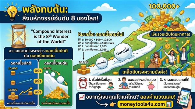 ดอกเบี้ยทบต้นคืออะไร? สูตร ตัวอย่าง และกฎ 72 สำหรับมือใหม่