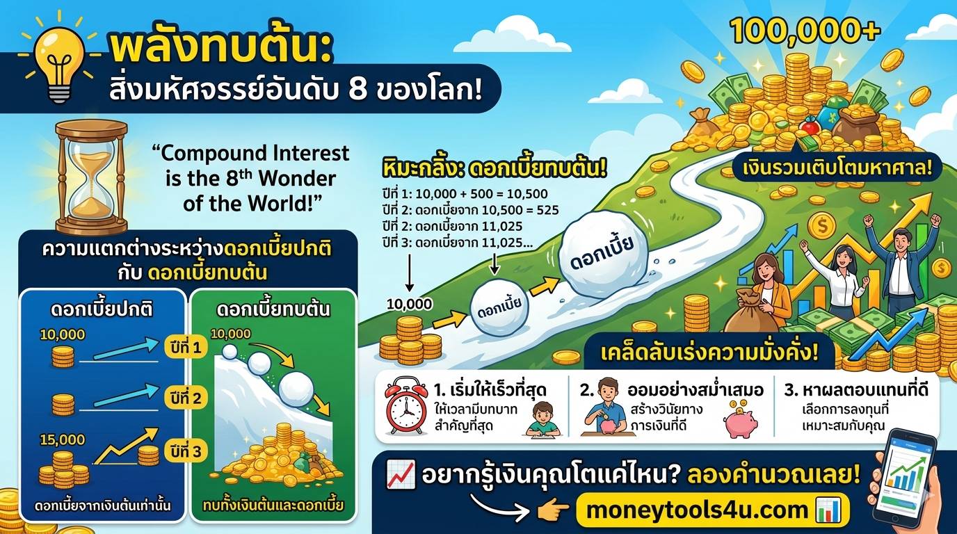 ดอกเบี้ยทบต้นคืออะไร? สูตร ตัวอย่าง และกฎ 72 สำหรับมือใหม่